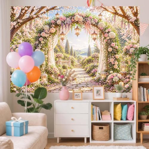 12x10ft Romantic Garden Wedding Backdrop Floral Arch Photo Background - Image 3