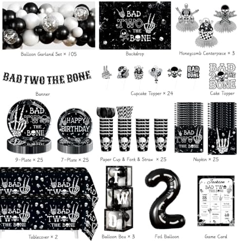 292PCS Cocomigo Bad Two the Bone Party Decorations Boy for 25 Guests - Image 2