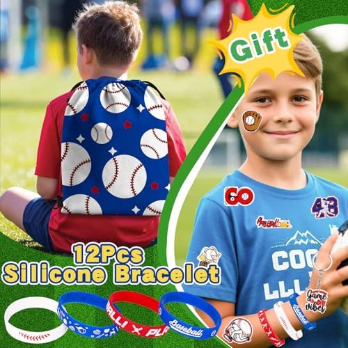 134 Pcs Baseball Party Favors, Baseball Themed Birthday Party Supplies Goodie Bag Stuffers with Bags,Rubber & Slap Bracelets, Stress Balls , Keychains, Stickers& Tattoos, Team Gifts Bulk - Image 4
