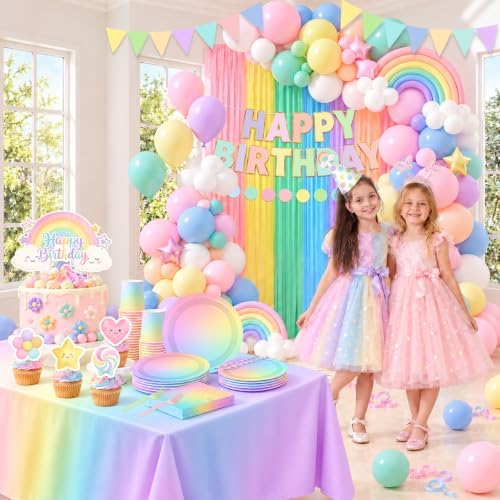 Pastel Birthday Decorations Rainbow Birthday Party Decorations Serve 20 - Image 5