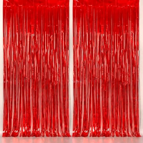KatchOn Red Streamers Backdrop - 3.2x8 Feet, Pack of 2 | Cherry Party Decor by KatchOn