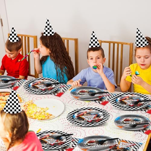 96Pcs Monster Truck Party Plates and Napkins for Monster Truck Birthday Party Supplies Paper Dessert Plates Tableware Set for Kids Boys 24 Guests Birthday Decorations - Image 5