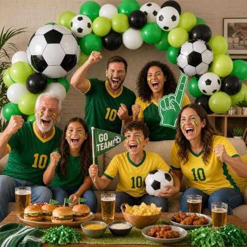 Green Soccer Balloons, Green Black and White Football Theme Balloons with 4D Foil Football Balloon for Boys Kids Soccer Birthday Sports Themed Baby Shower Graduation Party Decorations - Image 6
