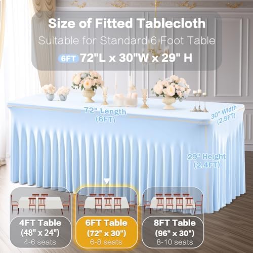2 Packs Baby Blue Spandex Tableclothes for 6 Foot Rectangle Table, Spandex Table Covers 6FT Stretch Table Skirts Rectangle Wrinkle Free Fitted Tablecover for Event, Wedding, Banquet & Parties - Image 3