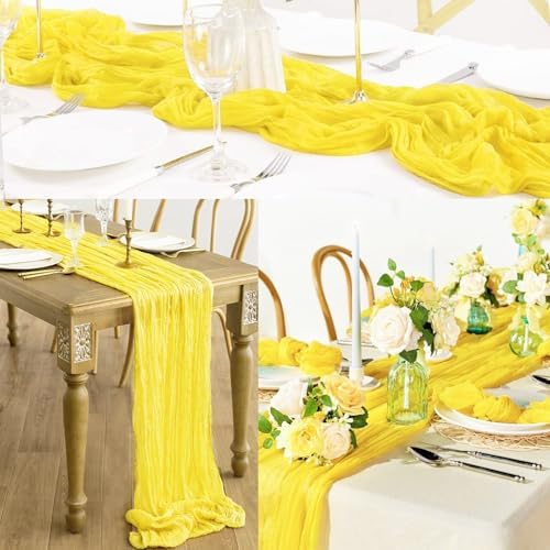 6 Pack Yellow Cheesecloth Table Runner 20 x 120 Inch Long Rustic Gauze Cheese Cloth Table Runner for Wedding 10FT Bridal Baby Shower Table Decorations Boho Fabric Sheer Birthday Party Table Decor - Image 6