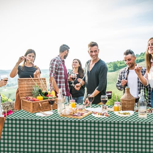 12Pack Dark Green Plastic Checkered Tablecloth, Premium Decorative Disposable Green Gingham Plaid Table Cloths for Parties, Rectangle Party Table Cover for Picnic Farm Birthday Wedding, 54x108 Inch - Image 5
