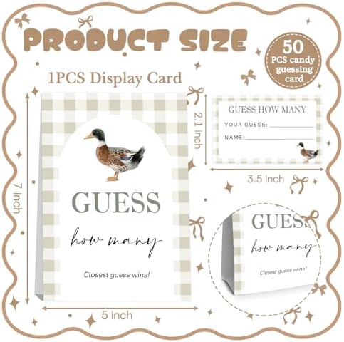Mallard Duck Baby Shower Decorations,Duck Guess How Many Baby Shower Game,One Lucky Duck Birthday Party Decorations Game & Activities 50 Cards and Sign - Image 2