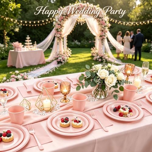 Pink Plastic Plates and Napkins Party Set 30 Guests for Wedding Birthday - Image 6