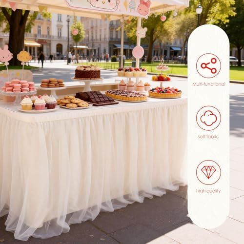 THARAHT Tulle Table Skirt 14FT 420CM Long for Rectangle Tables Round Tables Ruffle Desk Skirt for Princess Girls Birthday Party Cake Dessert Decorations Table Skirt - Image 5