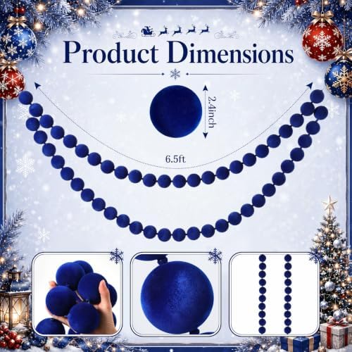 Canlierr 2 Pcs 6.5ft Christmas Velvet Ball Garland Mantle Decorations 60mm - Image 2