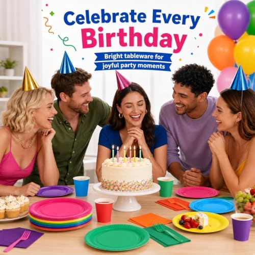 100 Pcs 7 & 9 Inch Colorful Paper Plates and Solid Printed Napkins - Image 5