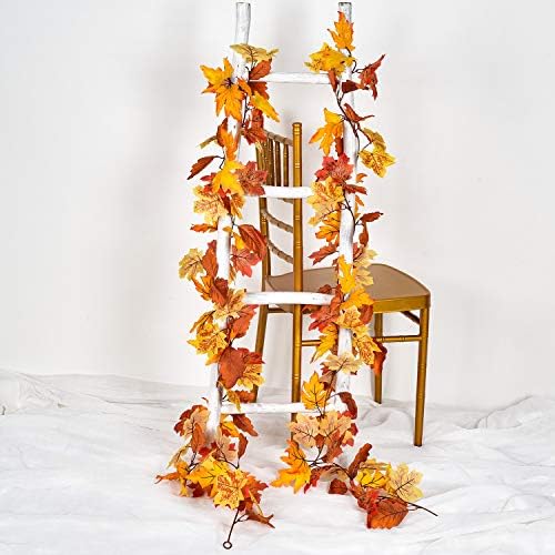 DearHouse 2 Pack Fall Garland Maple Leaf, 5.9Ft/Piece Hanging Vine Garland Artificial Autumn Foliage Garland Thanksgiving Decor for Home Wedding Fireplace Party Christmas (Yellow) - Image 5