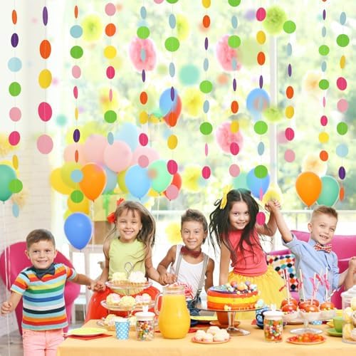 AhfuLife 3 Packs Colorful Polka Dot Garland, 35.4 Ft Polka Paper Circle String Banner with 99 Dots, Hanging Rainbow Dots Party Garlands Decor for Birthday Wedding Classroom Supplies - Image 6