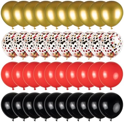 100pcs Black Gold Red Balloons, 12inch Red Black and Metallic Gold Confetti Balloons for Birthday, Anniversary, Casino Night, Graduation, Hollywood Movie Night Party Decorations - Image 3