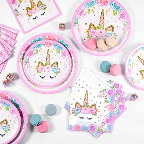 Unicorn Birthday Plates Napkins for Birthday Party, Unicorn Party Decorations for Girls, 96 Pcs Magical Party Supplies - Image 3