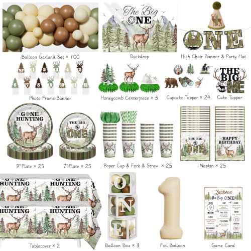 The Big One Party Decorations Hunting, All-in-One Set for 25 Guests - Image 2