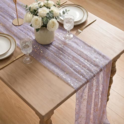 Artoid Mode 6Pcs Grayish Purple Gauze Gold Table Runner 10FT, Glitter Metallic Foil Sheer Dining Wedding Anniversary Holiday Table Decor for Home Party - Image 4