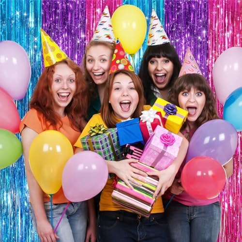 Rainbow Party Backdrop, 2Pack 3.3x8.3Ft Metallic Tinsel Foil Fringe Curtain - Image 7