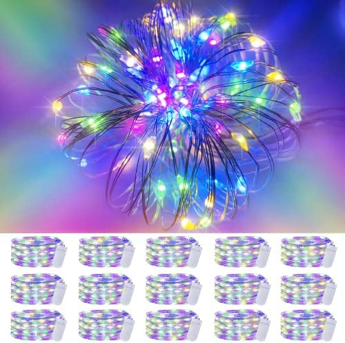 SmilingTown Christmas Fairy Lights Battery Operated-15 Packs 20 LED 6.6FT Silver Wire String Lights Firefly Starry Lights for DIY Custom Table Centerpiece Wedding Party Decoration (Multicolor2) by SmilingTown