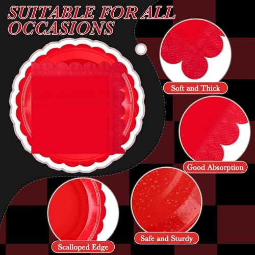120 Pcs Red and Black Paper Plates and Napkins,7In Scalloped Plate - Image 3