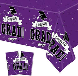2 Pcs Graduation Tablecloth, 108" X 54" Plastic Graduation Decorations 2026, Rectangle Purple Table Cover for Grad Decor Party Supplies, Disposable Tablecover for Class of 2026 Congrats Grad for Kids by QZYL