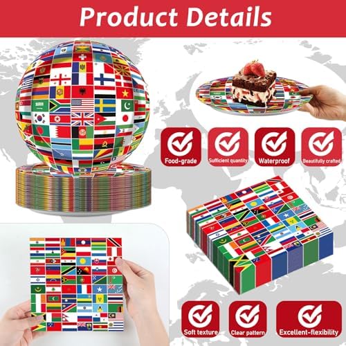 50 Guests International World Flags Party Supplies Decor Around The World Plates and Napkins Forks Travel Trip International Flags Tableware Country Paper Plates for Birthday Baby Shower Party 200PCS - Image 3