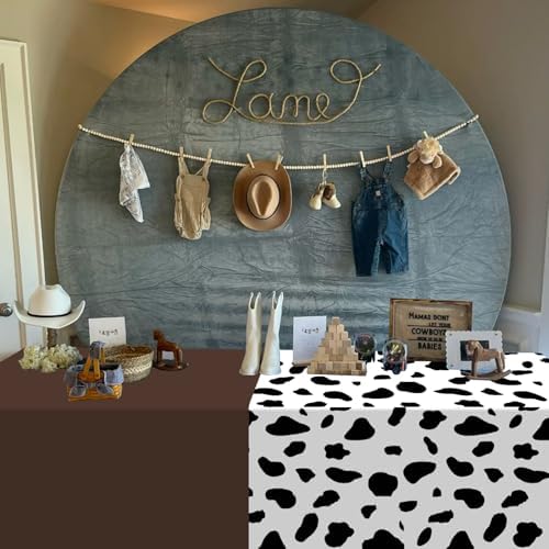 12 Pack Cowboy Baby Shower Plastic Tablecloth for Rectangle Tables, Cow Print Western Disposable Table Cover, Blue Rustic Table Cloth for Western Farm Cowboy My First Rodeo Baby Shower Party Decor - Image 4