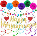 Happy Workiversary Party Decorations Colorful Glittery Work Anniversary Banner Hanging Swirls Paper Pompoms Circle Dots Garland for Men Women Office Employee Worker Appreciation Party Supplies by LUUFILx