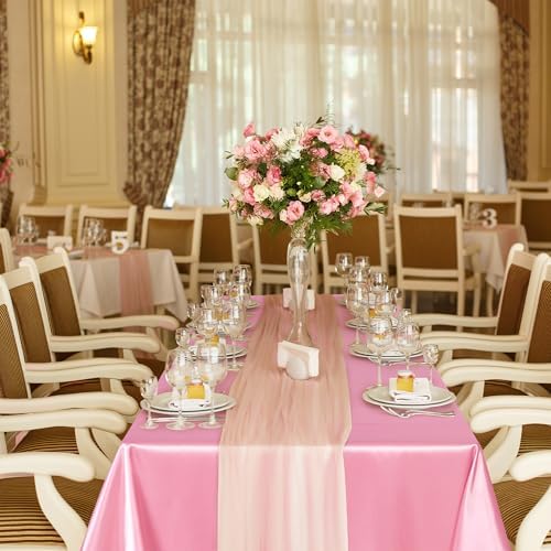 TURSTIN 1 Pack Pink Satin Tablecloth 102 x 58 Inch Overlay Table Cover - Image 7