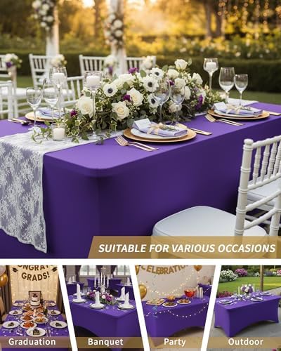 Fixwal 2 Pack 6FT Purple Tablecloth Rectangle Spandex Fitted Table Cover - Image 7