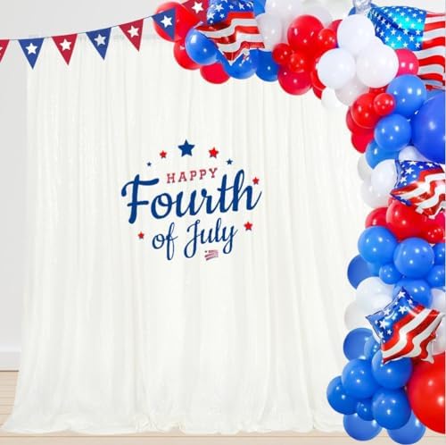 PartyDelight Iridescent White Sequin Backdrop 6x6ft Shimmer Photo Curtain - Image 2