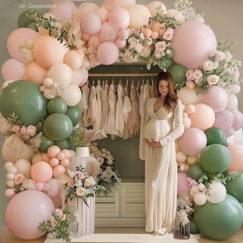 Blocesa Pink Green White Sand Balloons Arch Kit, Latex, Party Decor - Image 6
