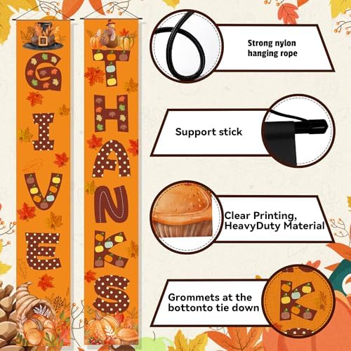 OHOME Thanksgiving Decorations - GIVE THANKS Porch Banner | Fall Decor for Indoor Outdoor Outside - Friendsgiving Party Decorations Autumn Pumpkin Welcome Door Sign for Home Yard Wall - Image 3