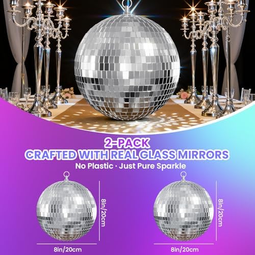 Youdepot 8-Inch Silver Disco Ball Mirror Ball 2-Pack - Image 4