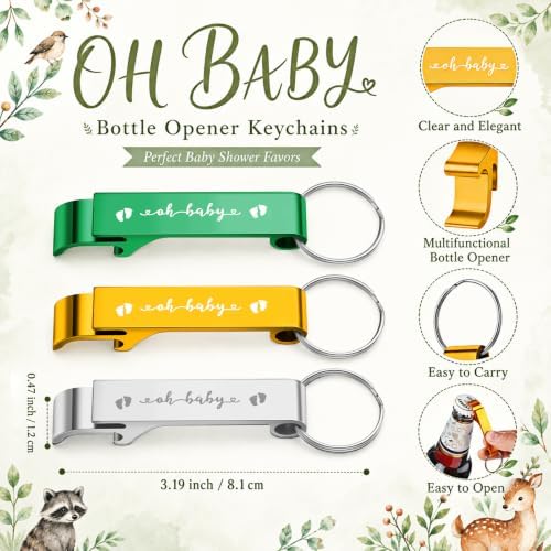 50 Sets Baby Shower Favors Shot Glasses Keychain Gifts, Woodland, Mixed - Image 3
