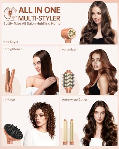 [Dual Voltage] webeauty 6 in 1 Hot Air Styler, High-Speed Negative Ionic Hair Dryer with Auto Curlers, Professional Blow Dryer Brush, Diffuser, Volumizer Multiple Styling, No Heat Damage - Image 2