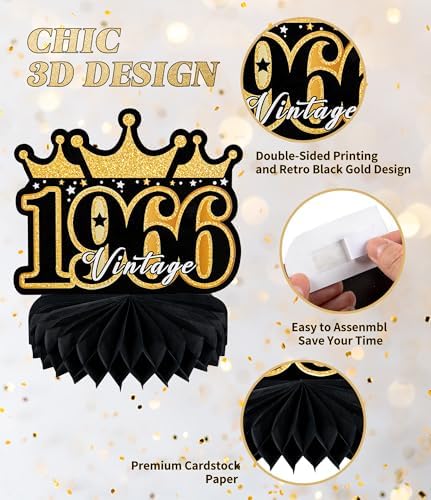 9 Pcs 60th Birthday Decoration for Men Women Table Honeycomb Sixty Decor - Image 5