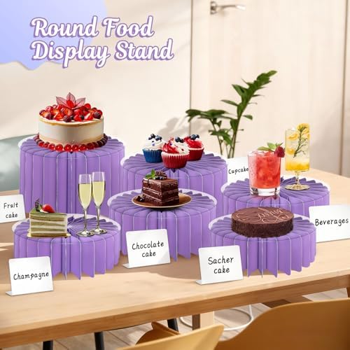 6Pcs Buffet Risers, Food Risers for Table, Foldable Cake Display Stands, Tall Cardboard Cupcakes Stand for Show Catering Desserts Jewelry Wedding Birthday Party Decoration (Purple) - Image 6