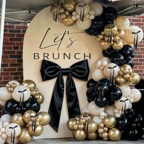 Black and Gold Balloon Arch Garland Kit, Graduation Balloons Black White Sand Beige Cream Champagne Gold Metallic Balloons for Congrats Grad Bridal Baby Shower Anniversary Wedding Birthday Party Decor - Image 4