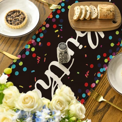 Artoid Mode Polka Dot Black Happy Birthday Table Runner, Seasonal Halloween Kitchen Dining Table Decoration for Home Party Decor 13x90 Inch - Image 4