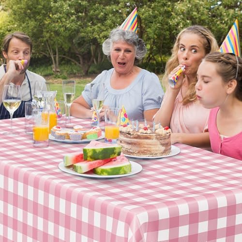 12Pack Table Cloth Rectangle Table, 54" x 108" Plastic Table Cloth Disposable, Waterproof Pink and White Checkered Table Cover for Outdoor Picnic Birthday Party Supplies Gathering BBQ Holiday Dinner - Image 7