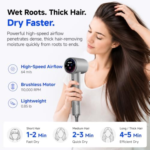 High-Speed Hair Dryer with Diffuser, Stepless Control, Lightweight, Silver - Image 3