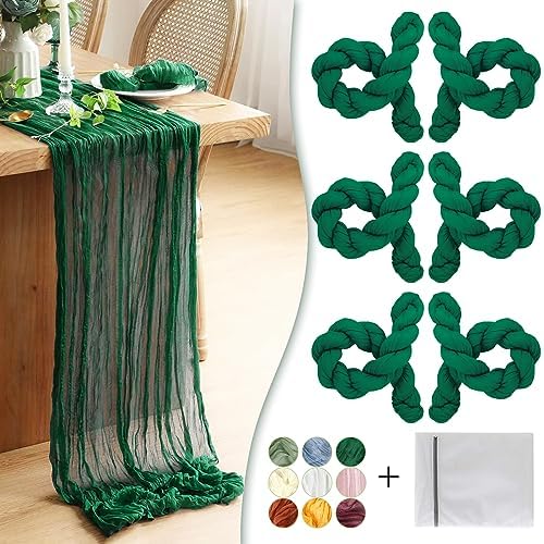 Dark Green Cheesecloth Table Runner 6 Pack 35" Boho Gauze 120 inches Long Runner Rustic Sheer Fabric Bulk for Baby Shower Wedding Bridal Birthday Party Table Decorations by Waligoy