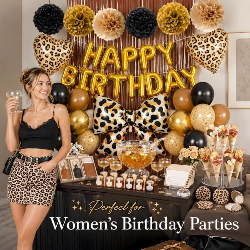 Cheetah Print Birthday Decorations for Women, Bow Birthday Leopard Balloons - Image 3