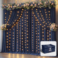 20 x 10ft Navy Blue Backdrop Curtains with Lights String by PartyTalk