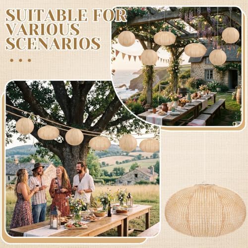 Hortsun 6 Pcs 12 Inch Burlap Print Paper Lanterns Round and Oval Chinese Paper Lanterns Farmhouse Boho Hanging Decor for Home Classroom Birthday Wedding Party Ceremonial Event - Image 5