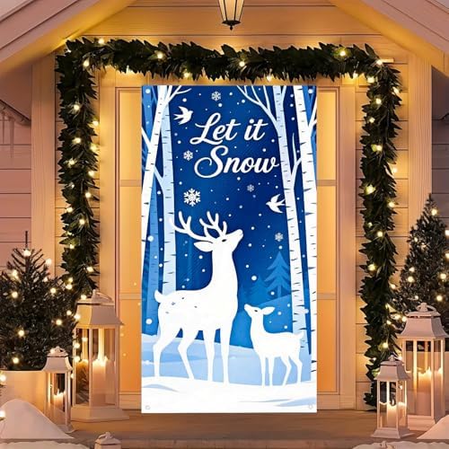 BlissYard Door Cover Christmas Deer Snowflakes 35x71 Inch Polyester - Image 3
