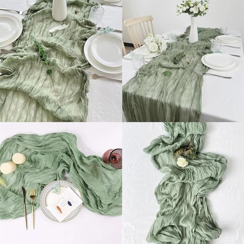 6 Pack Sage Green Cheesecloth Table Runner 20 x 120 inch Gauze Table Runners 10 FT Long,Semi Sheer Boho Cheese Cloth Fabric Table Runner Bulk for Wedding,Party,Baby Shower,Bridal Shower Decoration - Image 5