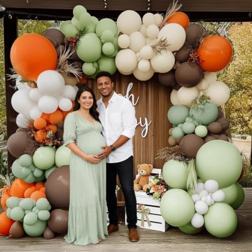 Sage Green Orange Brown Balloon Arch Double Stuffed Fall Balloon Garland - Image 6
