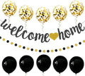 Welcome Home Decorations Set Glittery Black Gold Welcome Home Banner+2M Preassembled Circle Dots Garland+10pcs Balloons for Housewarming Deployment Come Back Home Parties Decor by PEIQICHU